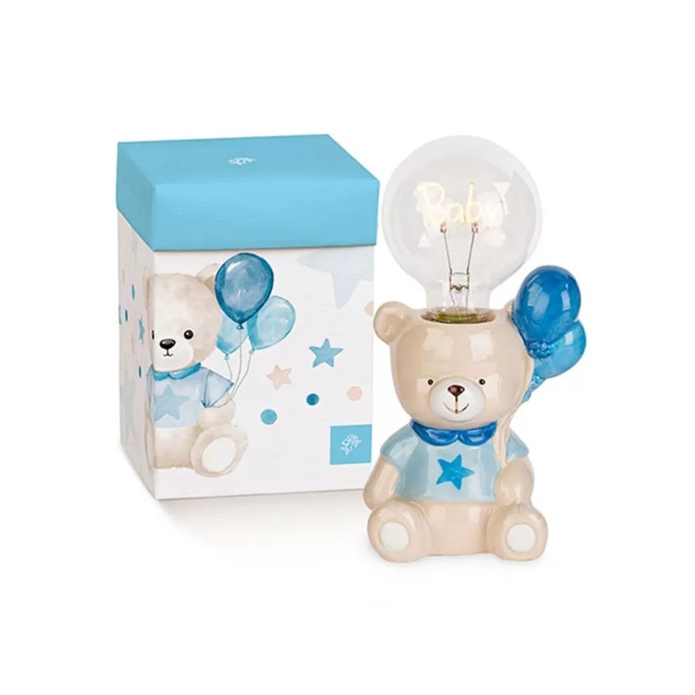 ORSETTO PALLONCINO AZZURRO CON LAMPADA H21.5